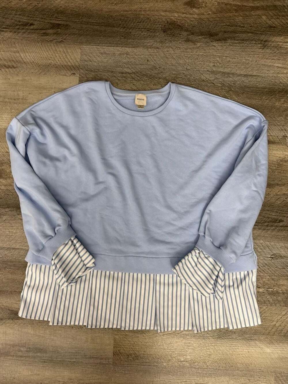 Maeve Anthropologie Striped Trim Twofer Mixed Media Sweatshirt Blue Size XL